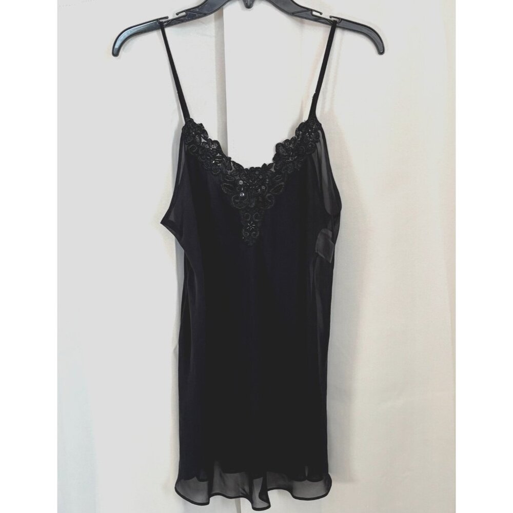 Vtg‎ LA Intimates Womens Slip Dress Medium Black Embellished Y2K Romantic 18108x